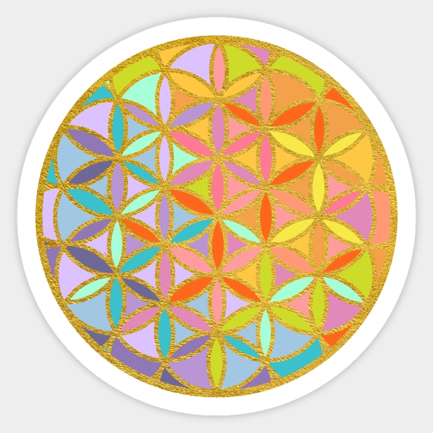 Sacred Geometry-Flower Of Life-Golden Rainbow Sticker by Pamelandia